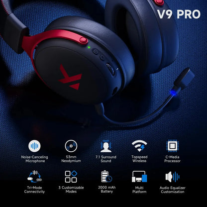 MCHOSE V9 Pro Wireless Gaming Headset 7.1 Surround Sound, Bluetooth 5.3 Headphones with Noise Cancelling Mic, Low Latency PC Gaming Headset
