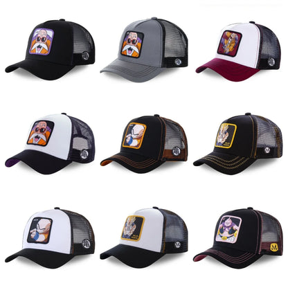Dragon Ball Son Goku sapka, nyári utazós csúcsos sapka, férfi hímzett hip-hop stílusú napellenzős, állítható trucker hálós sapka
