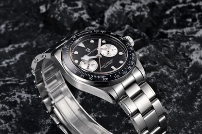 Vyriškas laikrodis „PAGANI DESIGN“ „Panda“ – prabangus kvarcinis chronografas, atsparus vandeniui, safyro stiklas su antirefleksine danga, šviečiantis sportinis laikrodis