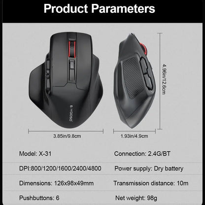 E-YOOSO X-31 Pro USB Gaming Large Mouse Support Bluetooth 2.4G Wireless PAW3212 4800 DPI for Gamer Mice Computer Laptop PC