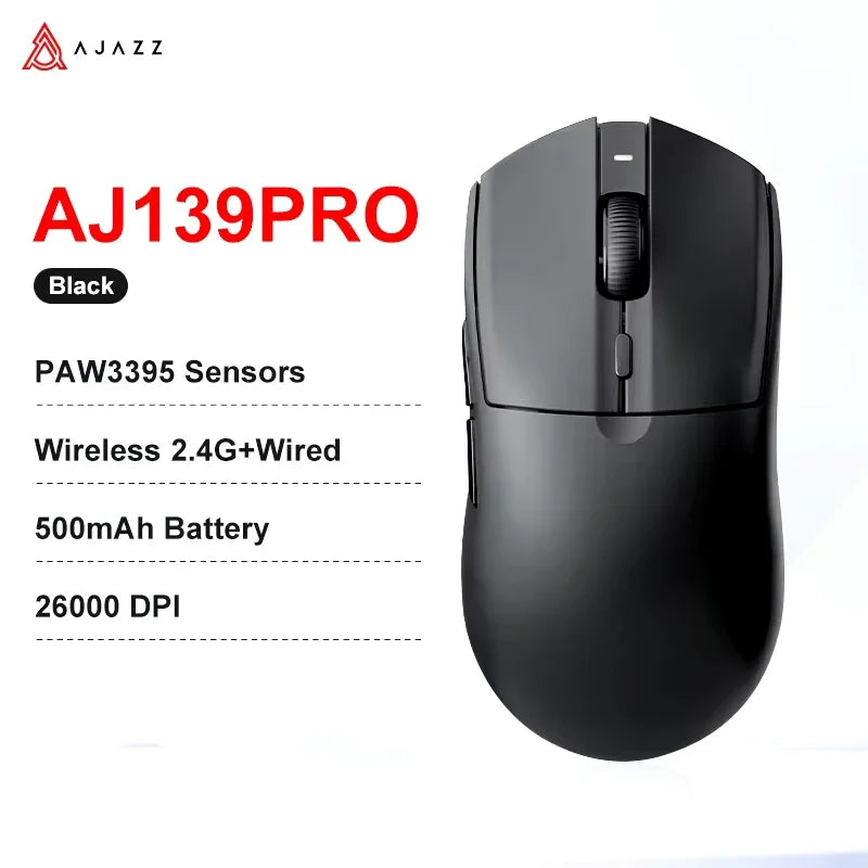 Mouse de gaming wireless AJAZZ AJ139 V2 MC/AJ139 PRO, senzor PAW3311/PAW3395, 12000DPI/26000DPI, 500mAh, mouse Bluetooth pentru PC