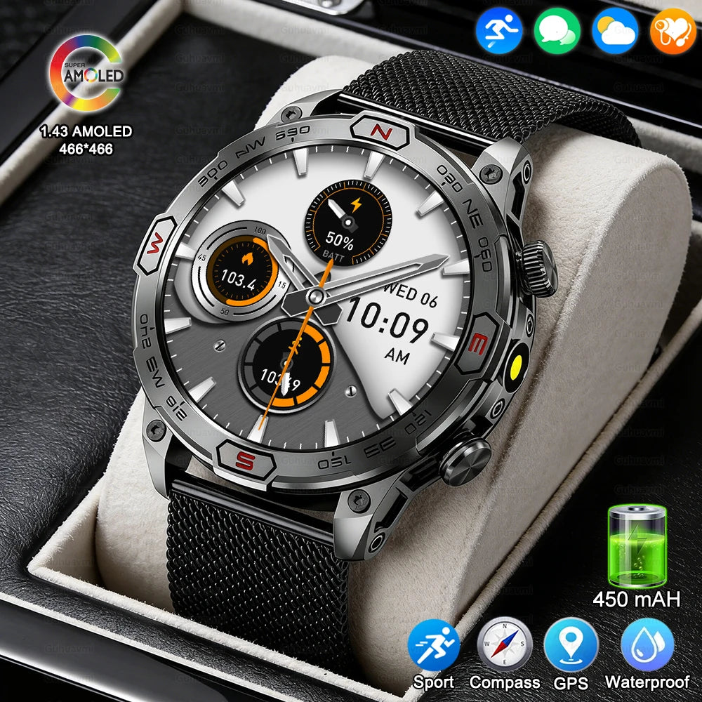 Men's Fashion Outdoor Sport GPS Smart Watch with AMOLED HD Screen, Heart Rate Monitor, and Waterproof Features