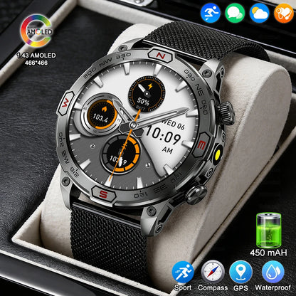 Men's Fashion Outdoor Sport GPS Smart Watch with AMOLED HD Screen, Heart Rate Monitor, and Waterproof Features