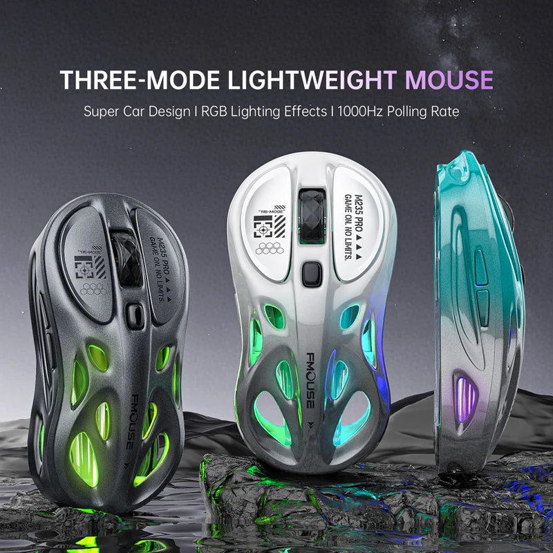 Mouse gaming RGB tri-mode wireless 2.4G, design gol și ușor, cu iluminare Chroma, cu fir și Bluetooth, controller mouse e-sports