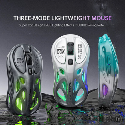 Mouse gaming RGB tri-mode wireless 2.4G, design gol și ușor, cu iluminare Chroma, cu fir și Bluetooth, controller mouse e-sports