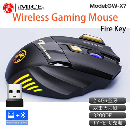 Brezžična miška Bluetooth, polnilna računalniška miška za gamerje, ergonomska gaming miška z RGB osvetlitvijo in tihim delovanjem za PC