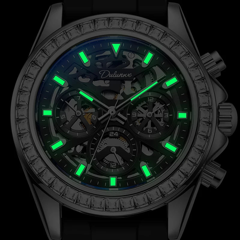 Diamond Bezel Stainless Steel Automatic Watch Fashion Mulitfunction Waterproof Luminous Mechanical Watches for Men