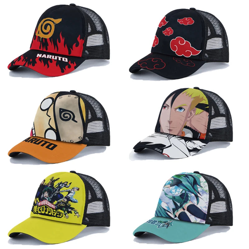Breathable Mesh Caps Anime Manga Motifs Naruto Luffy Demon Slayer Unisex Summer Fashion Baseball Caps Protection Hats