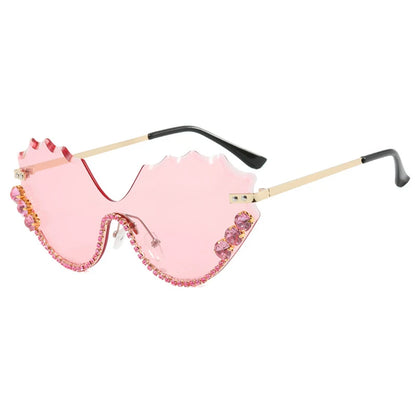 Fashion Luxury Brand Design Diamond Wave Rimless Women Sunglasses Hip Hop Eyewear Outdoor Glasses Unisex Shades Glasses UV400