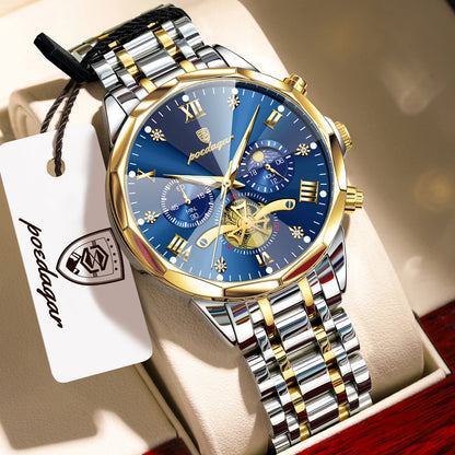 POEDAGAR Luxury Fashion Men Clock Waterproof Luminous Chronograph Male Watch Stainless Steel Quartz Business Men's Watches Reloj