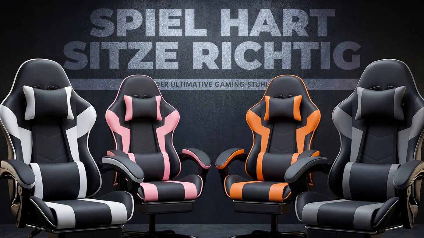 Comanlai Gaming Chair with Footrest Ergonomic High Back Computer Chair with Adjustable Headrest Lumbar Support PU Swivel Chair