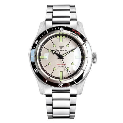 Tandorio NH35A PT5000 Mechanical Mens Watch 20BAR Waterproof Sapphire Luminous Red Black Dial Stainless Steel Bracelet New Clock