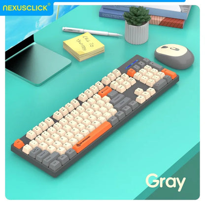 Conjunto Teclado e Rato Sem Fios NexusClick para Gaming e Escritório, Poupança de Energia Inteligente, Tamanho Completo, 104 Teclas, 1600DPI Ajustável, USB para Portátil e PC
