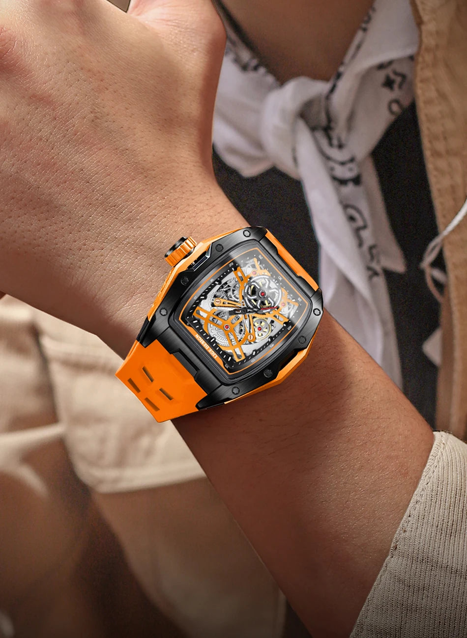 LIGE New Watches Mens Skeleton Mechanical Automatic Watch Top Brand Luxury Luminous 30M Waterproof Watch For Men reloj hombre