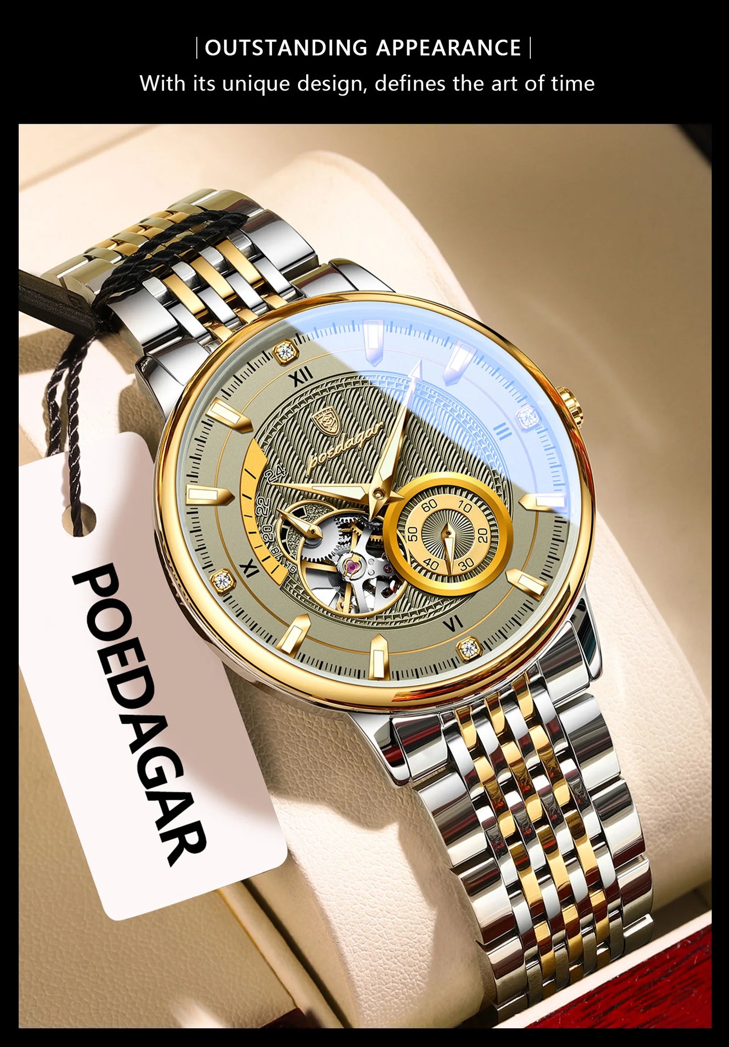 POEDAGAR Top Luxury Man Wristwatch Luminous Hollow Tourbillon Stainless Steel Men Clock Mechanical Automatic Men's Watches Reloj