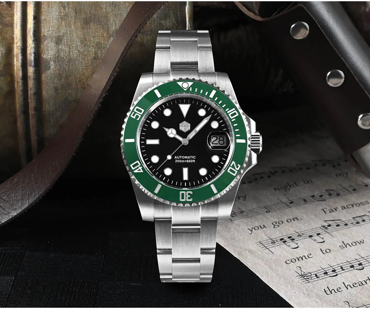 San Martin Verbesserte Version 40mm Water Ghost Diver Watch Herren Luxus-Automatikuhr Mechanische Uhr Saphir Wasserdicht 200m SN0017