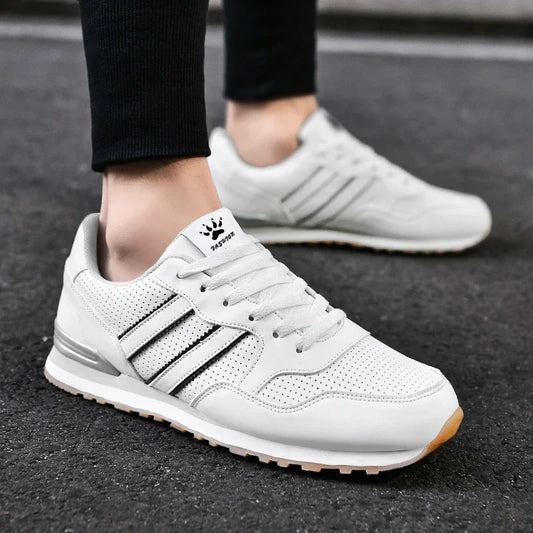 Jesienne buty sportowe męskie, płaskie buty do biegania, białe, trwałe, klasyczne buty casualowe, niskie, modne buty trekkingowe i do chodzenia