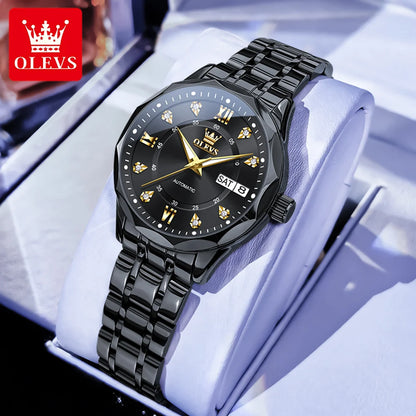 OLEVS 6727 Ladies Watch Automatic Mechanical Watch Stainless Steel Waterproof Calendar Week Watches For Women Luxury Elegant New