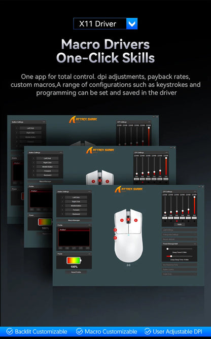 ATTACK SHARK X11 Gaming Mouse  and X11 SE Wireless Mouse 22000 DPI,PAW3311 Sensor,BT/2.4G/Wired,59g Lightweight,2000W Clicks