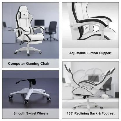 Ergonomic Leather Gaming Chair with 135° Reclining, 360° Swivel, Footrest, Adjustable Height, Comfortable Office & PC Gaming Chair