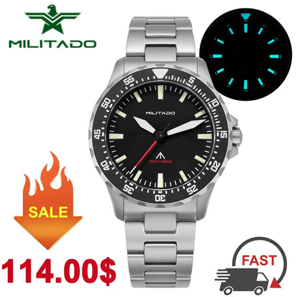 Militado ML16 Quartz Watch VH31 Sweep Movement Sapphire Super Luminova Watches Stainless Steel 200m Waterproof Wristwatch