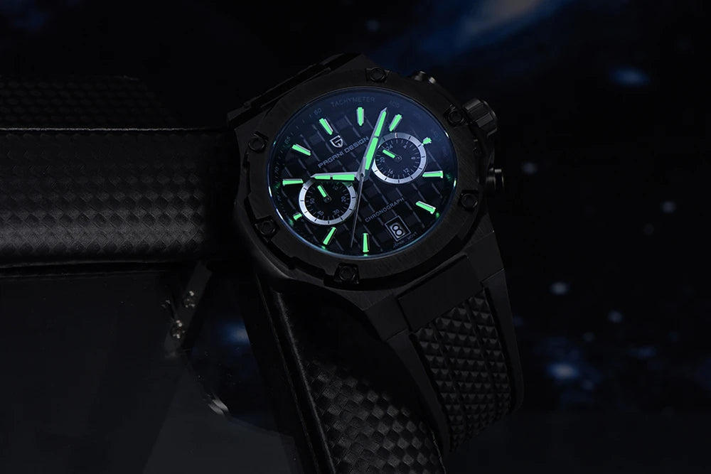 Quartzhorloges voor heren van PAGANI DESIGN – Luxe sportchronograaf, waterdicht, voorzien van lichtgevende wijzers en een saffierglas met antireflectiecoating