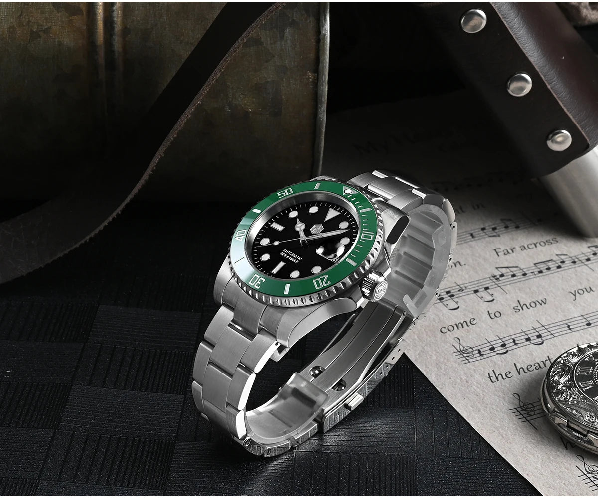 San Martin Watch New Upgraded Sub Men PT5000 ST2130 Automatic Diving Watches with Ceramic Bezel 200m Waterproof Sapphire SN0017G