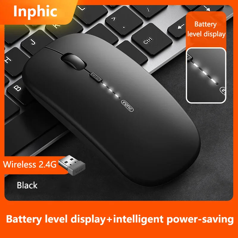 Bezdrátová tichá kancelářská myš Inphic M1P, ultratenká přenosná, USB rozhraní, ukazatel stavu baterie, nabíjení TYPE-C