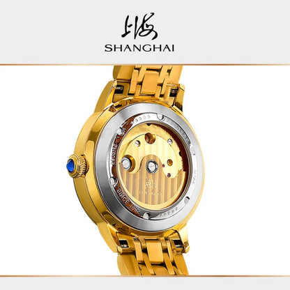 Ceasuri pentru bărbați Shanghai Watch Flywheel cu calendar, cadran Starlight, ceas de mână mecanic automat, oțel inoxidabil 316L, model S8609