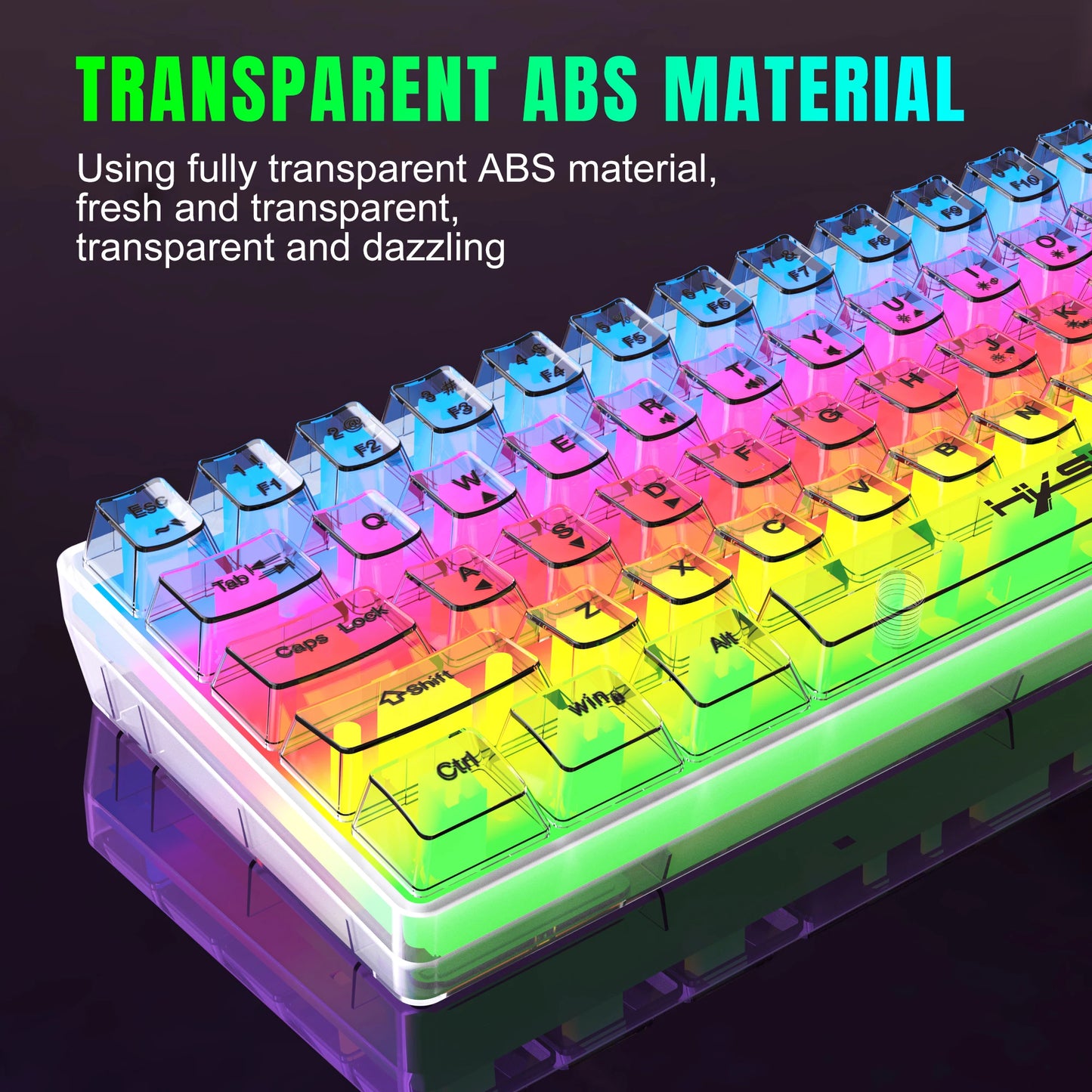 Teclado gaming transparente con cable HXSJ 60%, retroiluminación RGB, ultracompacto, resistente al agua, teclado compacto pequeño de 61 teclas para PC/Mac