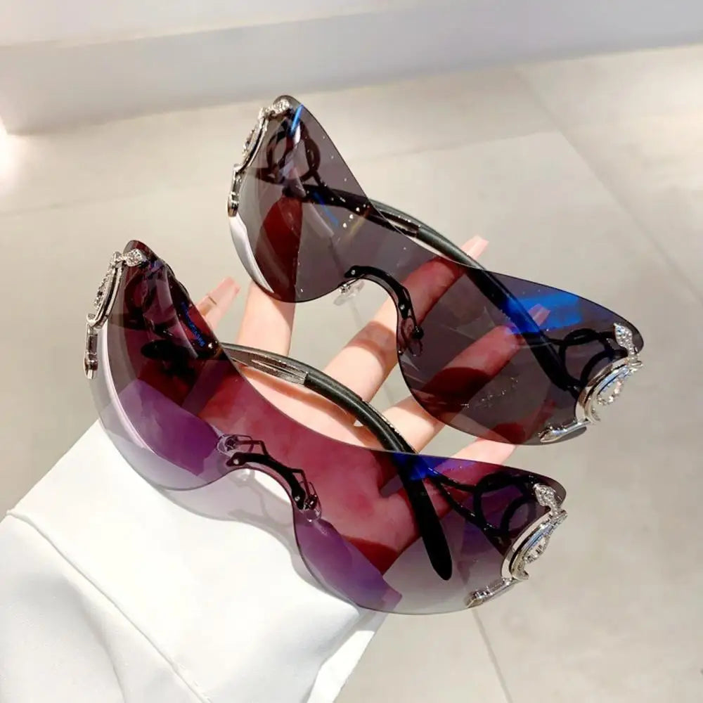 KLASSNUM Y2K Vintage Women's Luxury Sunglasses Gradient SunGlasses Men Rimless Pilot Goggles Uv400 Unisex Glasse for Spicy Girl