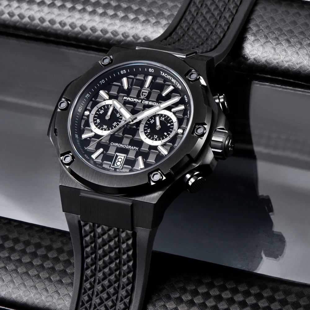Quartzhorloges voor heren van PAGANI DESIGN – Luxe sportchronograaf, waterdicht, voorzien van lichtgevende wijzers en een saffierglas met antireflectiecoating