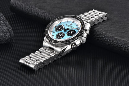 Zegarek męski PAGANI DESIGN „New Moon” – luksusowy zegarek kwarcowy, chronograf, szkło szafirowe z powłoką antyrefleksyjną, ceramiczna ramka, świecące wskazówki