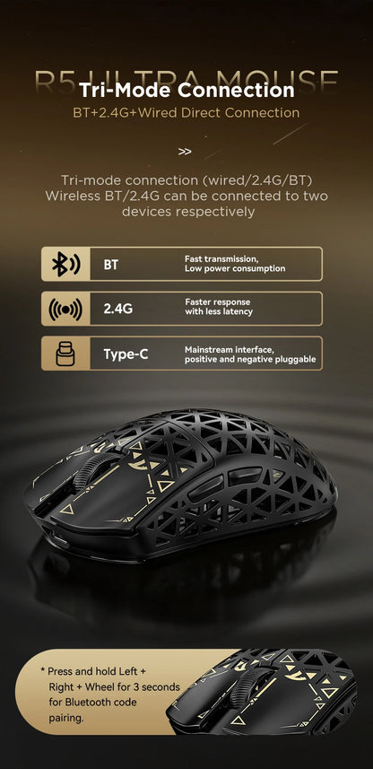 Mouse de gaming wireless ATTACK SHARK R5 Ultra Carbon Fiber, senzor de gaming PixArt PAW3950MAX, 42000DPI, 8000Hz, MCU Nordic 52840