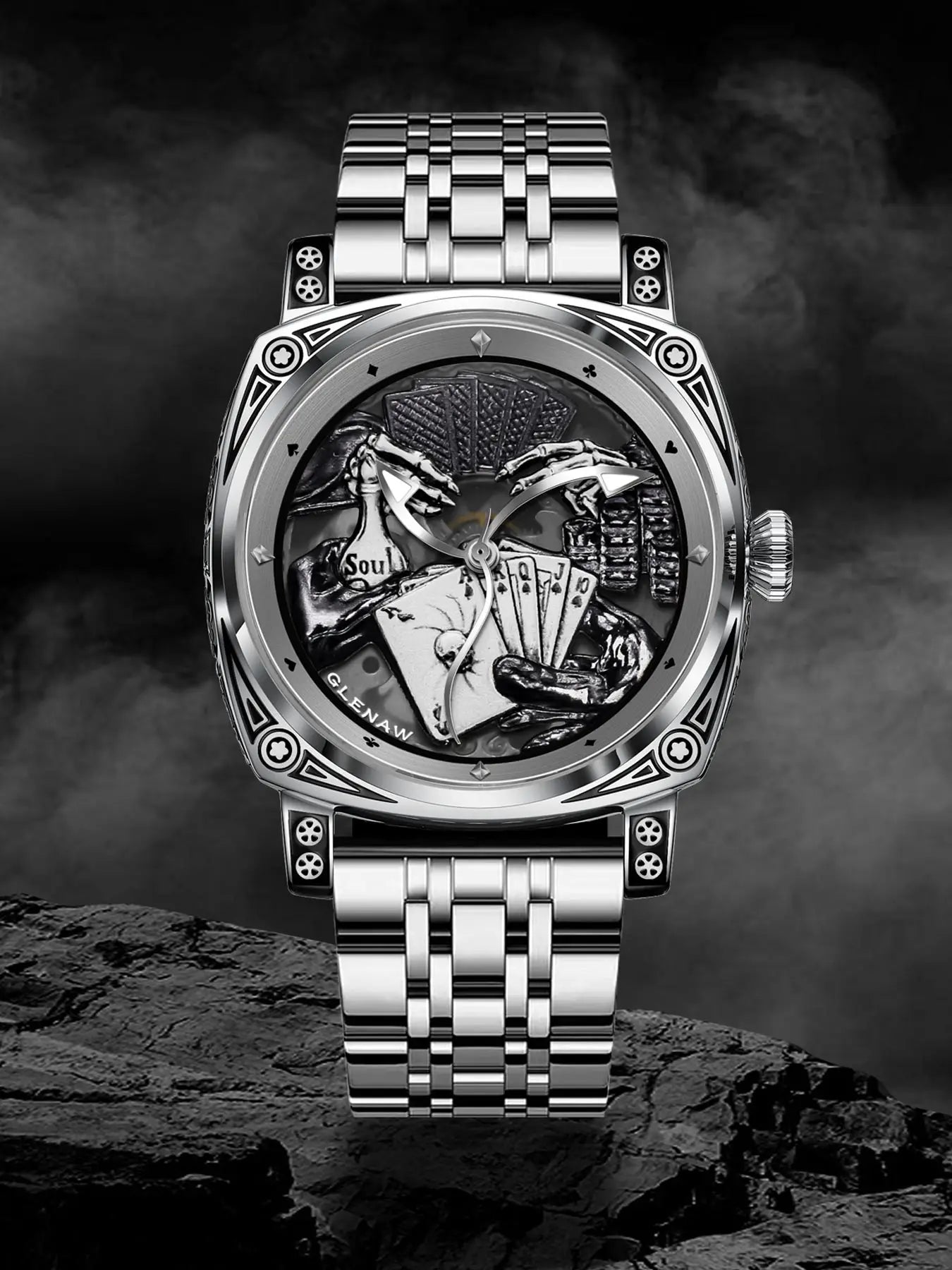 Glenaw Poker Series Top Brand Luxury Fashion Personalized Fully Automatic Mechanical Gold Watch Men's Waterproof Watch