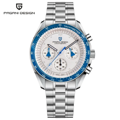 Zegarek męski PAGANI DESIGN „New Moon” – luksusowy zegarek kwarcowy, chronograf, szkło szafirowe z powłoką antyrefleksyjną, ceramiczna ramka, świecące wskazówki