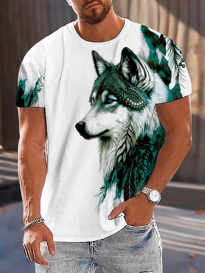 Different Pupil Wolf Print Men's T-shirt Daily Casual Urban Street Fashion Short-sleeved Summer Outdoor Sports Tee