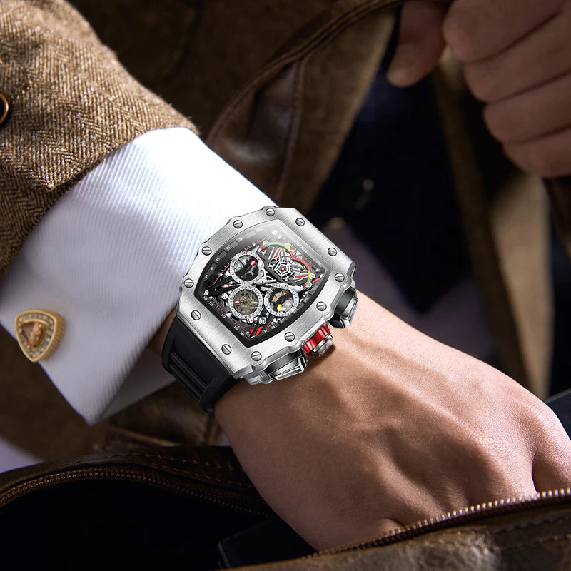 ONOLA Luxury Men Mechanical Watch with Hollow Out Luminous Automatic Watch 3Bar Waterproof Reloj Hombre
