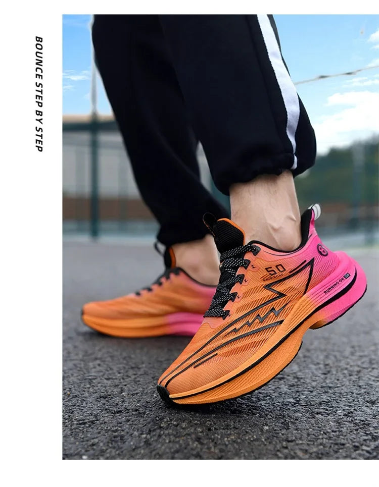 New Men's Carbon Plate Running Shoes Soft Cushion Shock Absorbing Sports Shoes Unisex Lightweight Anti-Slip Training Sneakers