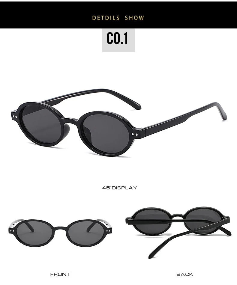 SO&EI Retro Small Oval Sunglasses Women Fashion Rivets Leopard Men Punk Shades UV400 Sun Glasses