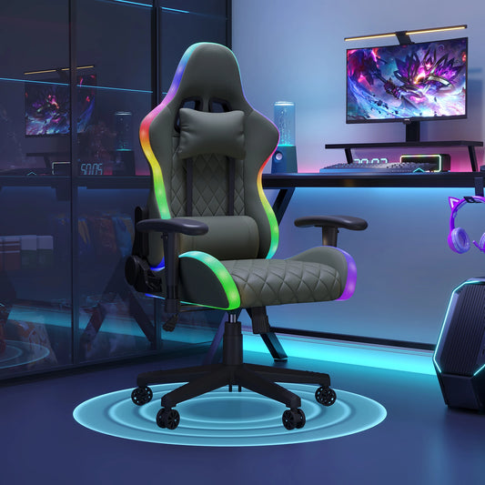 Comanlai Ergonomic Gaming Chair with RGB LED Lights, Massage Lumbar Support, Adjustable Reclining Computer Chair for Gaming & Office