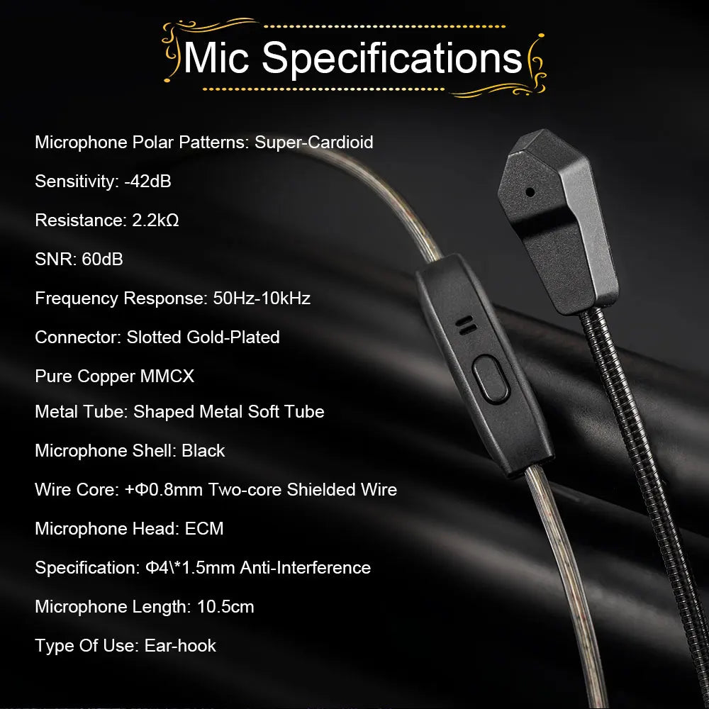 Celest Wyvern Black In-Ear Monitor Wired IEM Gaming Earbuds with Microphone HiFi Bass 10mm Driver Detachable Cable