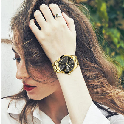 Relógio de pulso de quartzo para mulher LIGE – Elegante e luxuoso, com indicação da data e do dia da semana – Relógio simples e à prova de água, ideal como presente para mulher