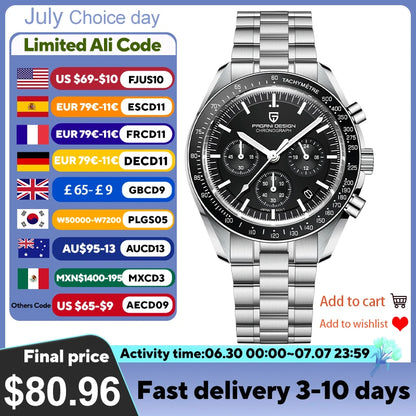 PAGANI DESIGN 2026 New Men's Watches Top Luxury Quartz Watch For Men Auto Date Speed Chronograph AR Sapphire Mirror Wrist watch