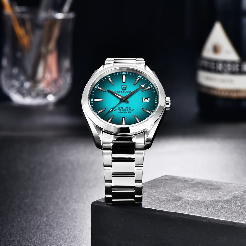 Reloj de lujo para hombre PAGANI DESIGN – Modelo automático mecánico (calibre 8215), de acero inoxidable, hermético, con indicador de fecha y agujas luminiscentes