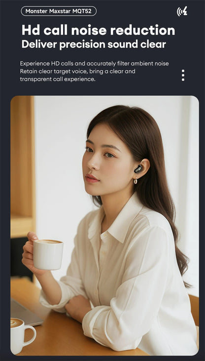 Monster MQT52 Wireless Bluetooth 5.4 Earphones Long Battery Life Gaming Headphones Dual Mode HIFI Stereo Sound Headset With Mic