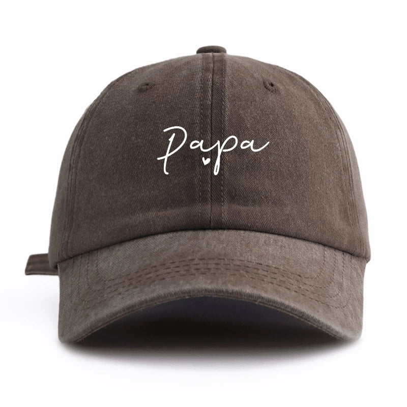 1 stk. PAPA-printet, vasket baseballkasket, klassisk, afslappet, retro, justerbar, letvægts, solbeskyttende, alsidig kørekasket til daglig brug