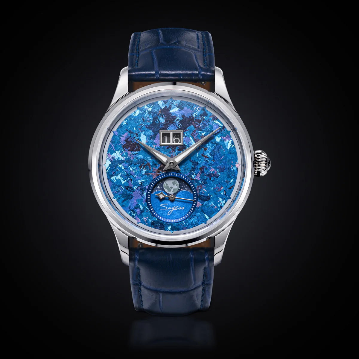 Sugess Watch of Men Moonphase ST2528 Movement Automatic Mechanical Wristwatches Waterproof Sapphire Crystal Titanium Dial S401