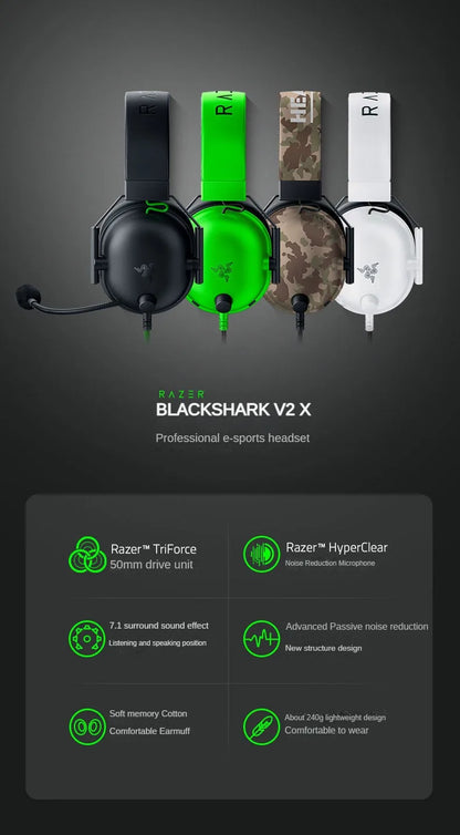Razer BlackShark V2 X Gaming Headset – 7.1 Surround Sound Wired Gaming Headphones with Noise-Cancelling Microphone for PC, PS5, PS4, Xbox & Nintendo Switch