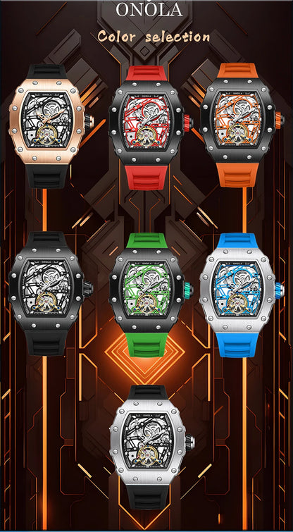 Fashion Luxury Men's Watch ONOLA Hollow Out Rudder Flywheel Fully Automatic Mechanical Waterproof Silicone Watches Clock
